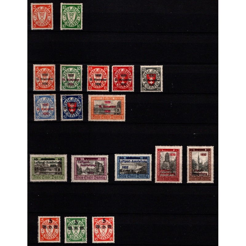 1920-39 - Danzig - Bedre samling enkeltmærker, nogle med prøvning (BPP), sæt mm. i indstiksbog. - Frimærker - Stemplet & Ustemplet.